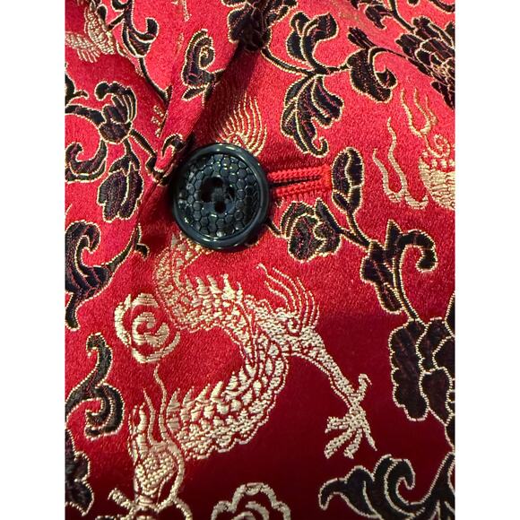 Men's Slim Fit Dragon Red Satin Blazer Dinner Jacket Modern Hipster StreetWear - Picture 10 of 11